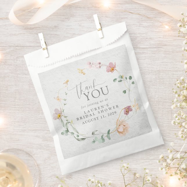 Blush Pink Garden Flowers Wreath Bridal Shower Favor Bag (Clipped)