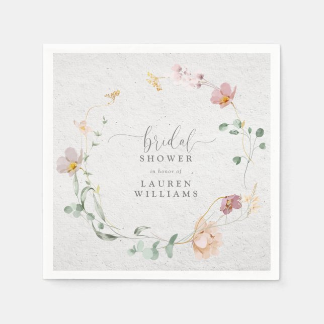 Blush Pink Garden Flowers Wreath Bridal Shower Napkins (Front)
