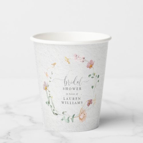 Blush Pink Garden Flowers Wreath Bridal Shower Paper Cups