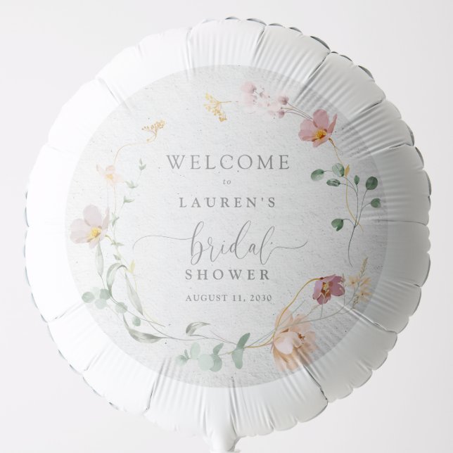 Blush Pink Garden Flowers Wreath Bridal Welcome Balloon (Front)
