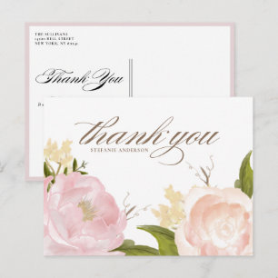 Blush Pink Garden Roses Graduation Thank You Postcard