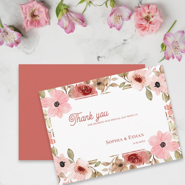Blush Pink Garden Theme Floral Wedding Thank You Postcard (Blush Pink Garden Theme Floral Wedding Thank You Postcard)