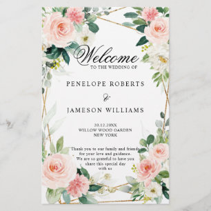 Blush Pink Geometric Botanical Wedding Program