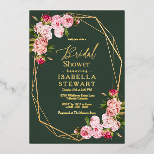 Blush Pink Geometric Dark Green Bridal Shower Foil Invitation