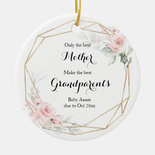 Blush Pink Geometric Floral Grandparents Keepsake Ceramic Ornament