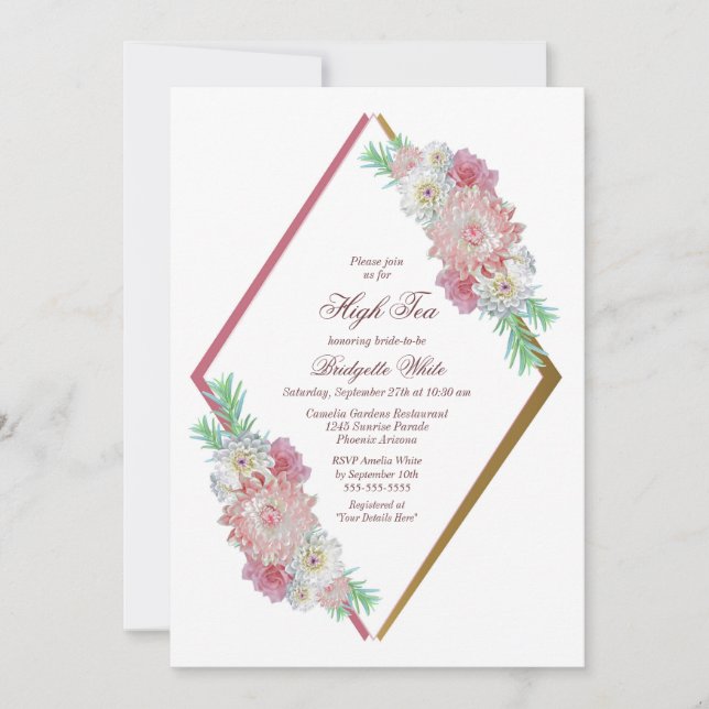 Blush Pink Geometric Floral High Tea Invitation (Front)