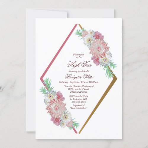 Blush Pink Geometric Floral High Tea Invitation