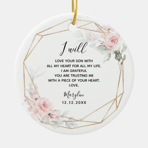 Blush Pink Geometric Floral Mother of The Groom Ceramic Ornament