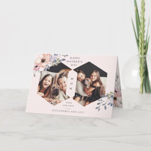 Blush Pink Geometric Floral  Photo Mothers Day Card