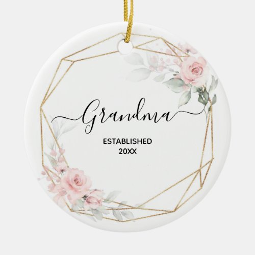 Blush Pink Geometric Floral Pregnancy Keepsake Ceramic Ornament