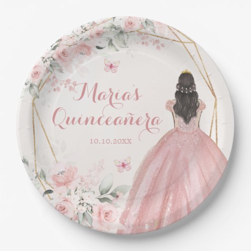 Blush Pink Geometric Floral Princess 15 Aos Paper Plates