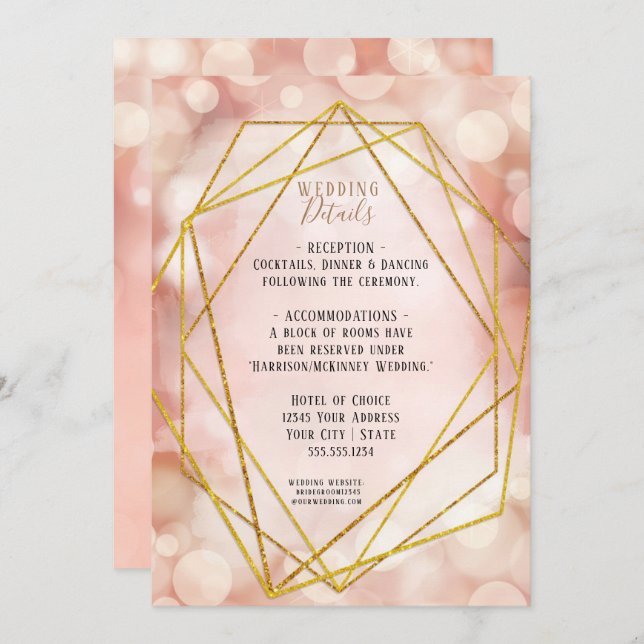 Blush Pink Geometric Gold Glitter Twinkle Lights I Invitation (Front/Back)