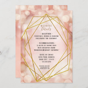 Blush Pink Geometric Gold Glitter Twinkle Lights I Invitation