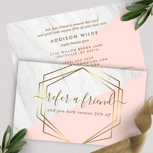 Blush Pink Geometric Marble Modern Referral Card