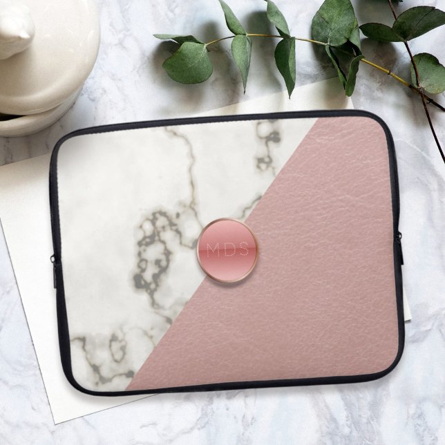 Blush Pink Geometric Modern Marble Monogram Laptop Sleeve (Blush Pink Geometric Modern Marble Monogram Laptop Sleeve. Just add your initials)