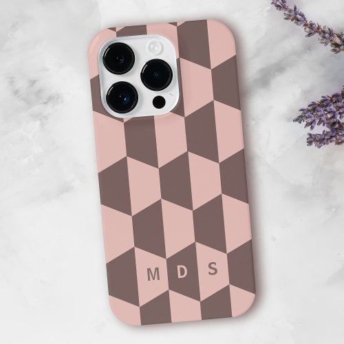 Blush Pink Geometric Modern Monogram iPhone Case