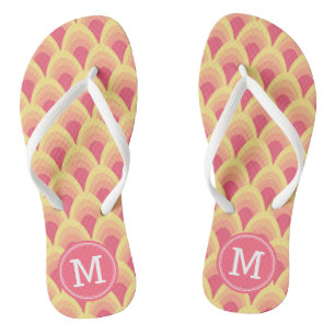 Blush Pink Geometric Pattern Personalize Monogram Flip Flops