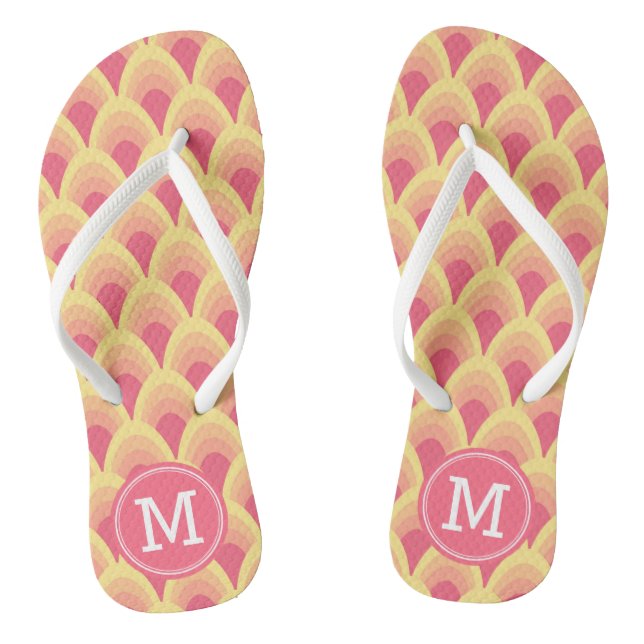 Blush Pink Geometric Pattern Personalize Monogram Flip Flops (Footbed)