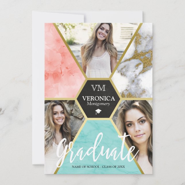 Blush Pink Geometric Photo Collage Graduate Announcement (Front)
