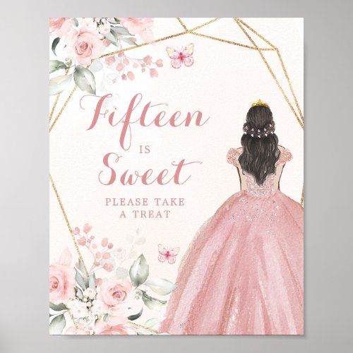 Blush Pink Geometric Quinceaera Fifteen is Sweet Poster