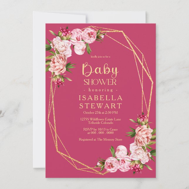 Blush Pink Geometric Royal Hot Pink Baby Shower Invitation (Front)