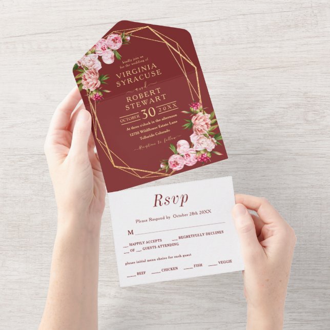 Blush Pink Geometric Royal Terracotta Wedding All In One Invitation (Tearaway)