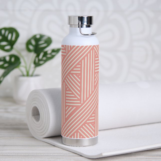 Blush Pink Geometric Stipes Girly Feminine Water Bottle (Yoga)
