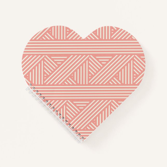  Blush pink Geometric Stripes Girly feminine Heart Notebook (Front)