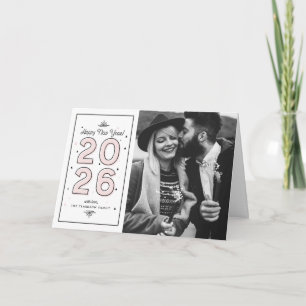 Blush Pink Geometric Typography New Year Photo Holiday Card