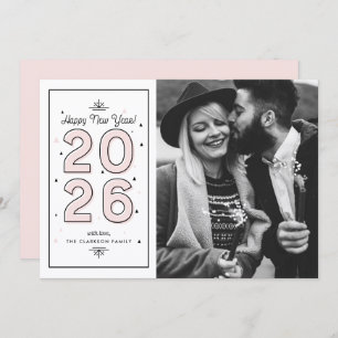 Blush Pink Geometric Typography New Year Photo Holiday Card
