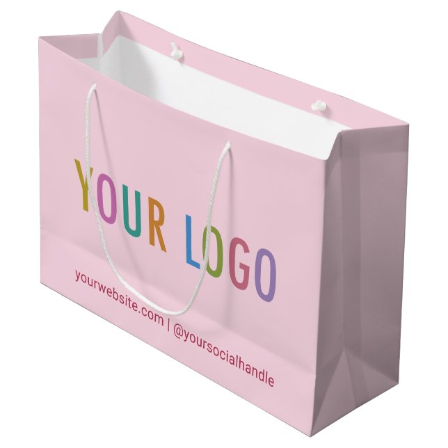 Blush Pink Gift Bag Custom Logo Personalized Bulk (Front Angled)