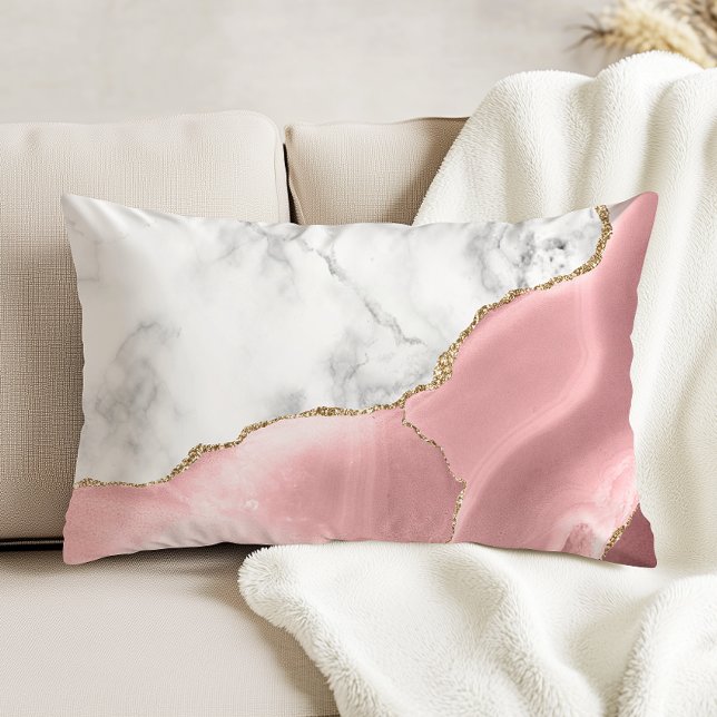 Blush Pink Gilded Agate White Gray Marble Accent Pillow (Creator Uploaded)