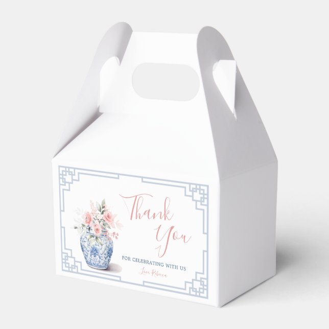 Blush Pink Ginger Jar Chinoiserie Baby Shower Favor Boxes (Front Side)