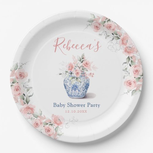 Blush Pink Ginger Jar Chinoiserie Baby Shower Paper Plates