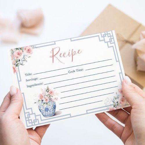 Blush Pink Ginger Jar Chinoiserie Recipe Card