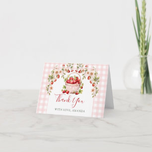 Blush Pink Gingham Berry in love Bridal Shower Letterpress Thank You Card
