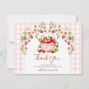 Blush Pink Gingham Berry in love Bridal Shower Thank You Card