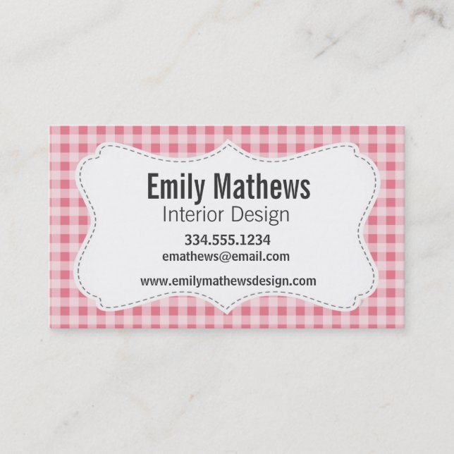 Blush Pink Gingham Business Card (Front)