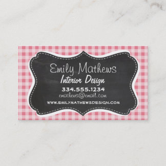 Blush Pink Gingham; Chalkboard look Business Card