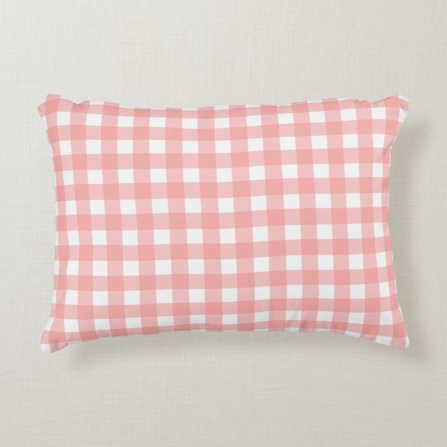 Blush Pink Gingham Check Pattern Accent Pillow (Front)