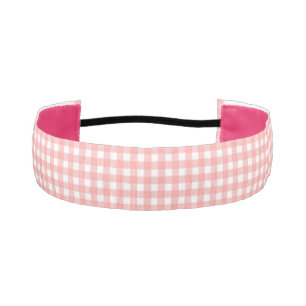 Blush Pink Gingham Check Pattern Athletic Headband