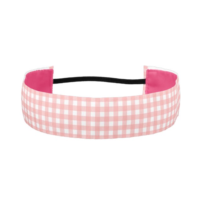 Blush Pink Gingham Check Pattern Athletic Headband (Front)