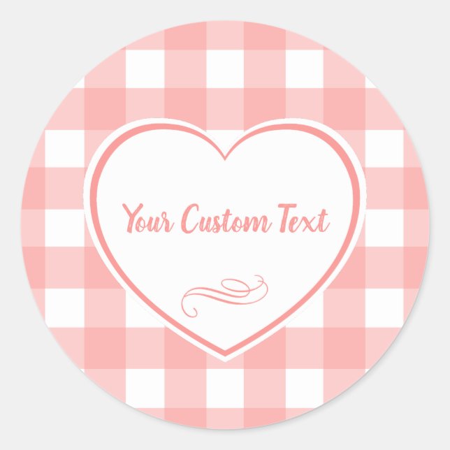 Blush Pink Gingham Check Pattern Classic Round Sticker (Front)