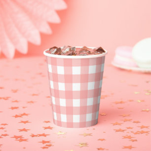 Blush Pink Gingham Check Pattern Paper Cups