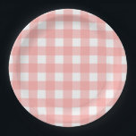 Blush Pink Gingham Check Pattern Paper Plates<br><div class="desc">A pretty, blush pink gingham check pattern on custom party paper plates. This classic design is always in style and has a fun, country style. You can adjust the pattern size to make the checks smaller or larger, change the direction of the pattern and add any text to personalize. Cute...</div>