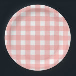 Blush Pink Gingham Check Pattern Paper Plates<br><div class="desc">A pretty, blush pink gingham check pattern on custom party paper plates. This classic design is always in style and has a fun, country style. You can adjust the pattern size to make the checks smaller or larger, change the direction of the pattern and add any text to personalize. Cute...</div>