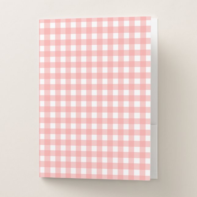 Blush Pink Gingham Check Pattern Pocket Folder (Front)
