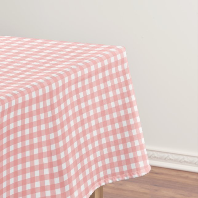 Blush Pink Gingham Check Pattern Tablecloth (In Situ)