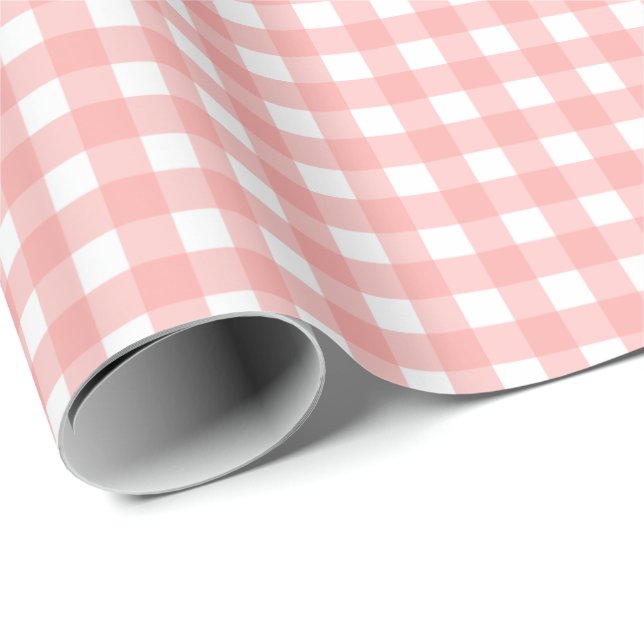 Blush Pink Gingham Check Pattern Wrapping Paper (Roll Corner)