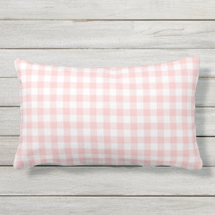 Blush Pink Gingham Pattern Checkered Lumbar Pillow